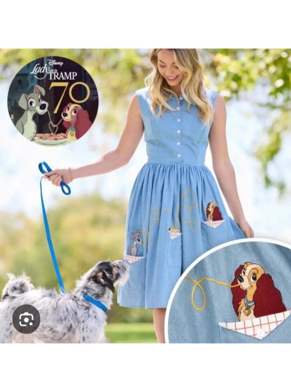 Disney Store Lady and the Tramp Chambray Dress Size Large Lined Pockets - Picture 3 of 8